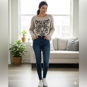DYNAMITE Cotton Blend Long Sleeve Scoop Neck Graphic Print Sweater US Sz M